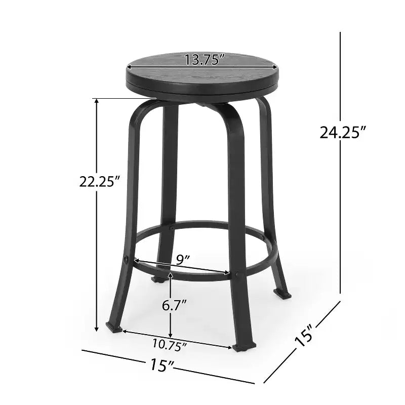Tabourets de comptoir pivotants sans dossier de 61,6 cm en fer industriel moderne
