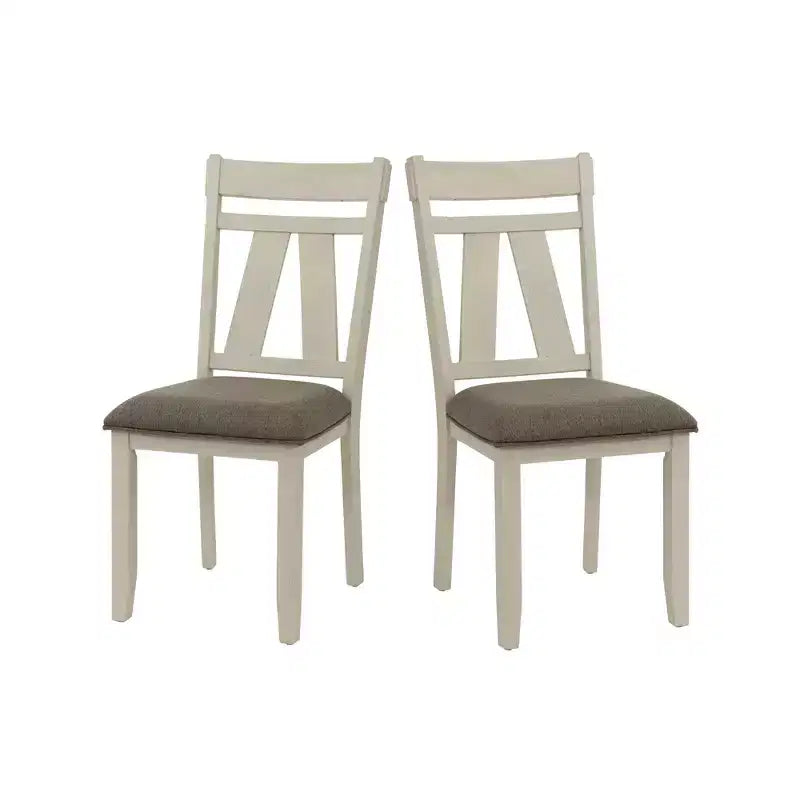 Simple Relax Set of 2 Fabric Dining Chairs with Slatted Backrest in Grey and White