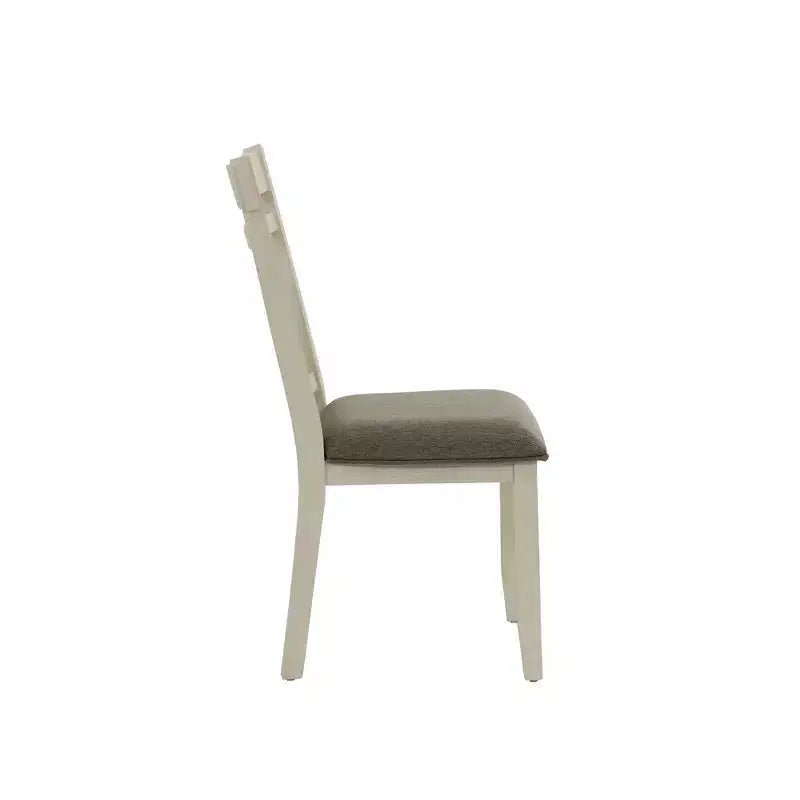 Chaises de salle à manger en tissu avec dossier à lattes grises et blanches