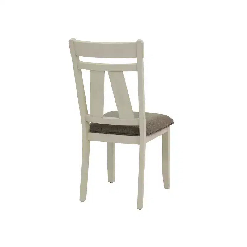 Chaises de salle à manger en tissu avec dossier à lattes grises et blanches