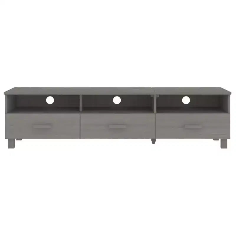 Meuble TV/Buffet Pin Gris Clair - 158 x 40 x 40 cm | Bois Massif, MDF | 3 Tiroirs, 3 Compartiments