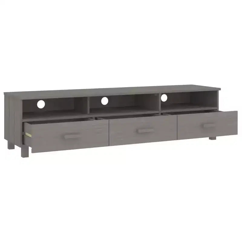 Meuble TV/Buffet Pin Gris Clair - 158 x 40 x 40 cm | Bois Massif, MDF | 3 Tiroirs, 3 Compartiments