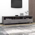 Meuble TV/Buffet Pin Gris Clair - 158 x 40 x 40 cm | Bois Massif, MDF | 3 Tiroirs, 3 Compartiments