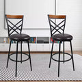 Tabouret de bar pivotant en métal avec dossier double X et siège en similicuir rembourré, espresso et noir
