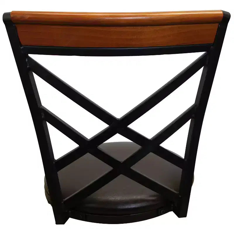 Tabouret de bar pivotant en métal avec dossier double X et siège en similicuir rembourré, espresso et noir