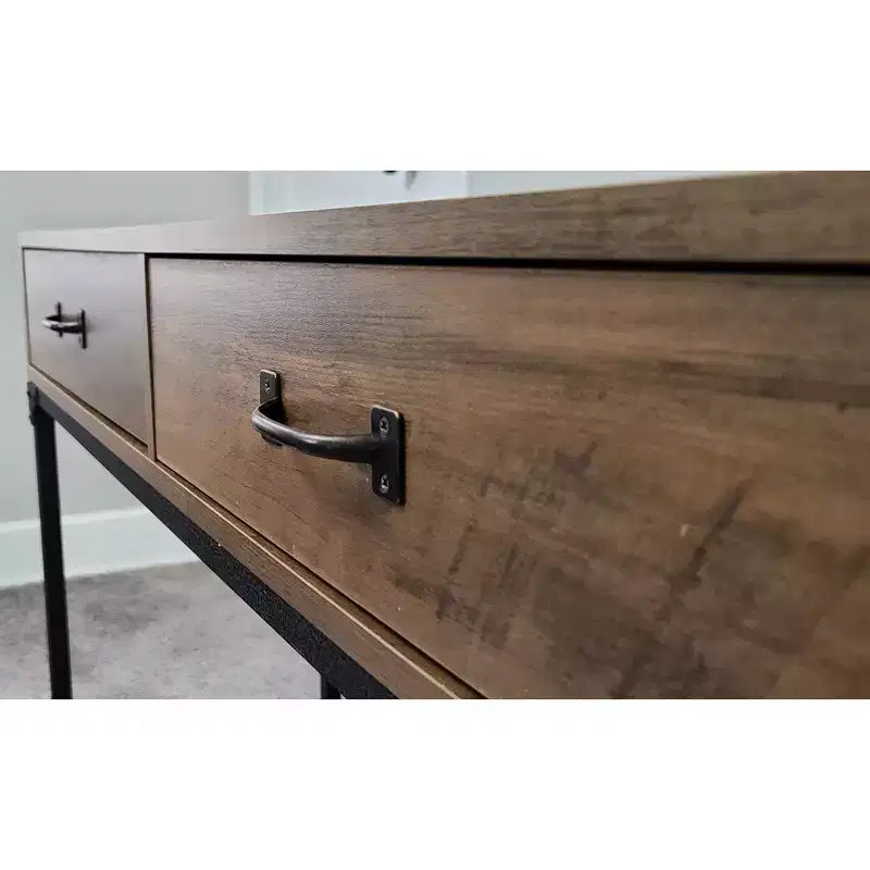 Console Rustique avec 2 Tiroirs et Étagère de Rangement pour Salon, Maison, Base Noire