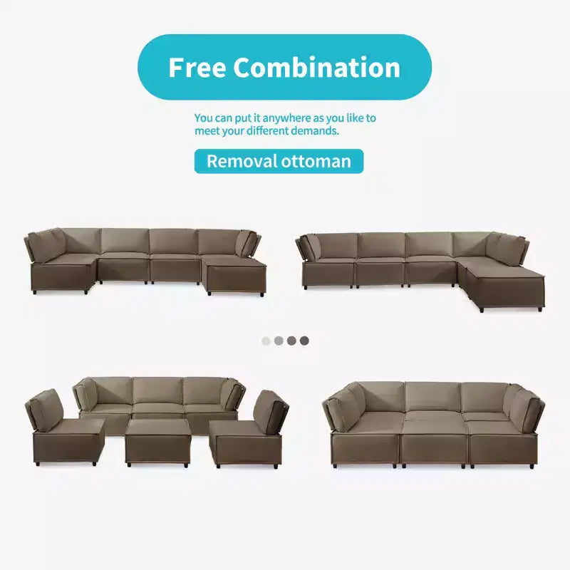 Canapé modulaire sectionnel en U ou en L avec pouf, grand canapé-lit moderne convertible et réversible