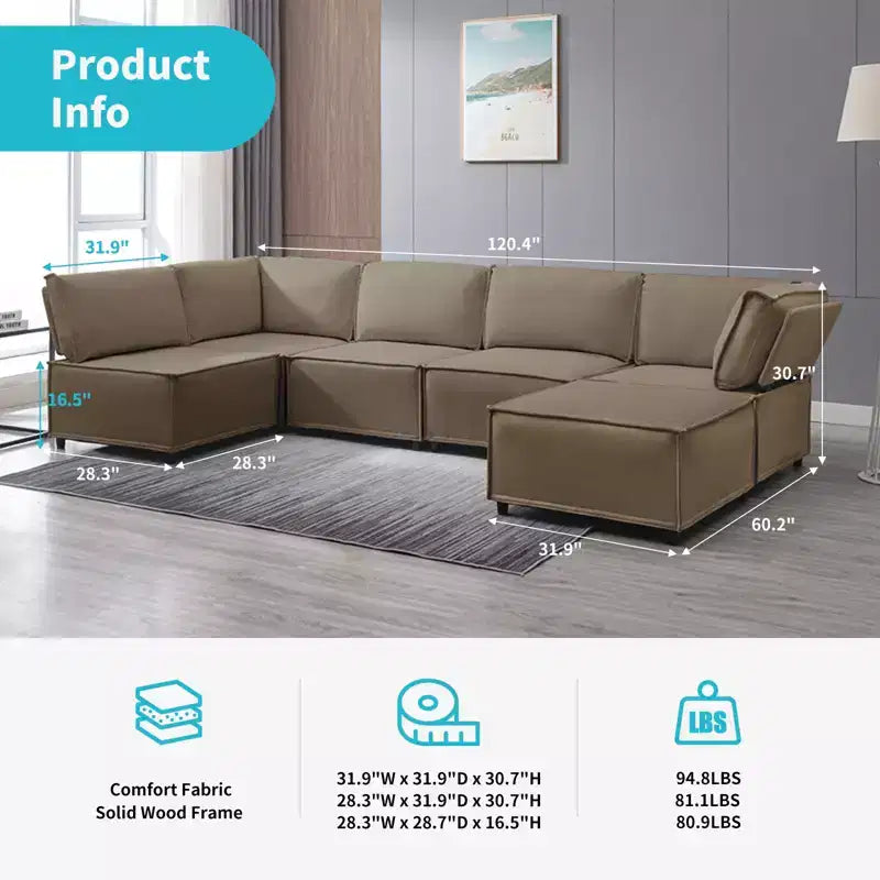 Canapé modulaire sectionnel en U ou en L avec pouf, grand canapé-lit moderne convertible et réversible