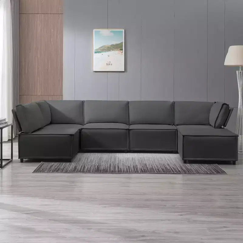 Canapé modulaire sectionnel en U ou en L avec pouf, grand canapé-lit moderne convertible et réversible
