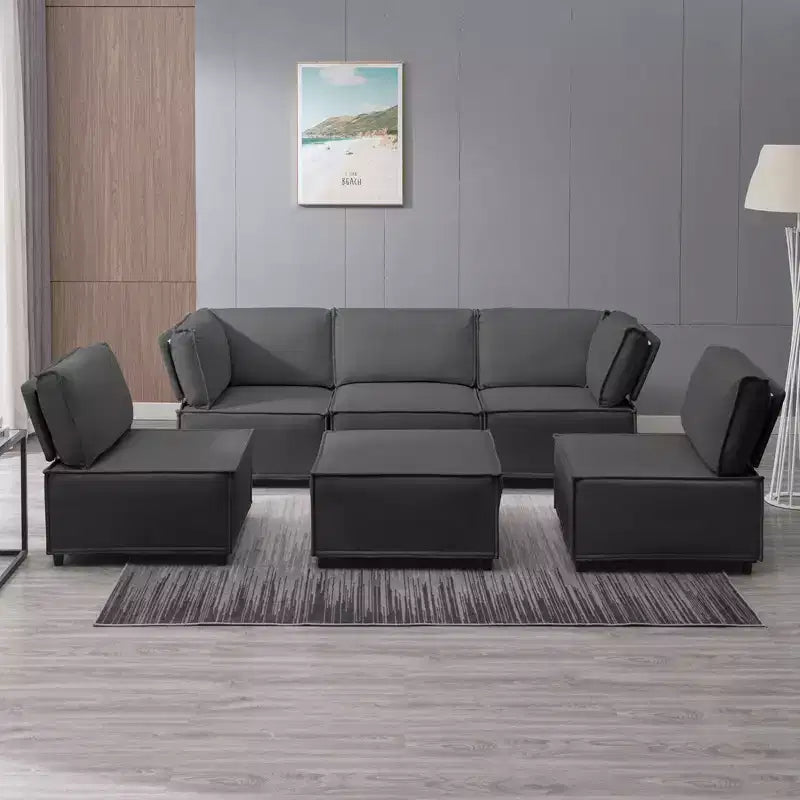 Canapé modulaire sectionnel en U ou en L avec pouf, grand canapé-lit moderne convertible et réversible