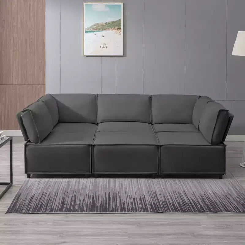 Canapé modulaire sectionnel en U ou en L avec pouf, grand canapé-lit moderne convertible et réversible