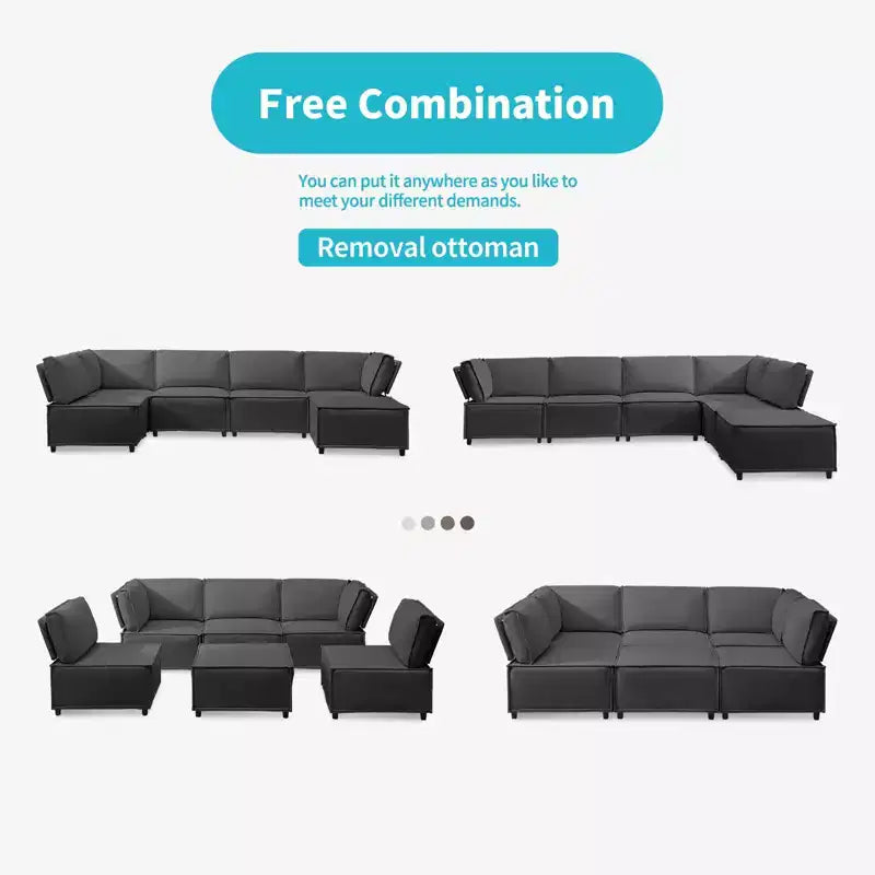 Canapé modulaire sectionnel en U ou en L avec pouf, grand canapé-lit moderne convertible et réversible