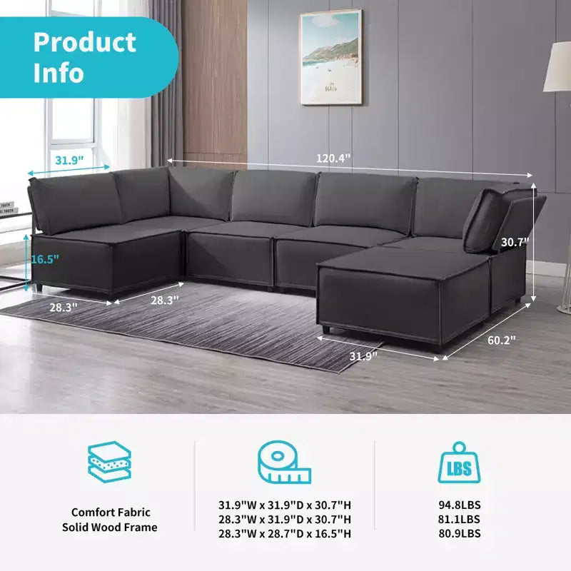 Canapé modulaire sectionnel en U ou en L avec pouf, grand canapé-lit moderne convertible et réversible