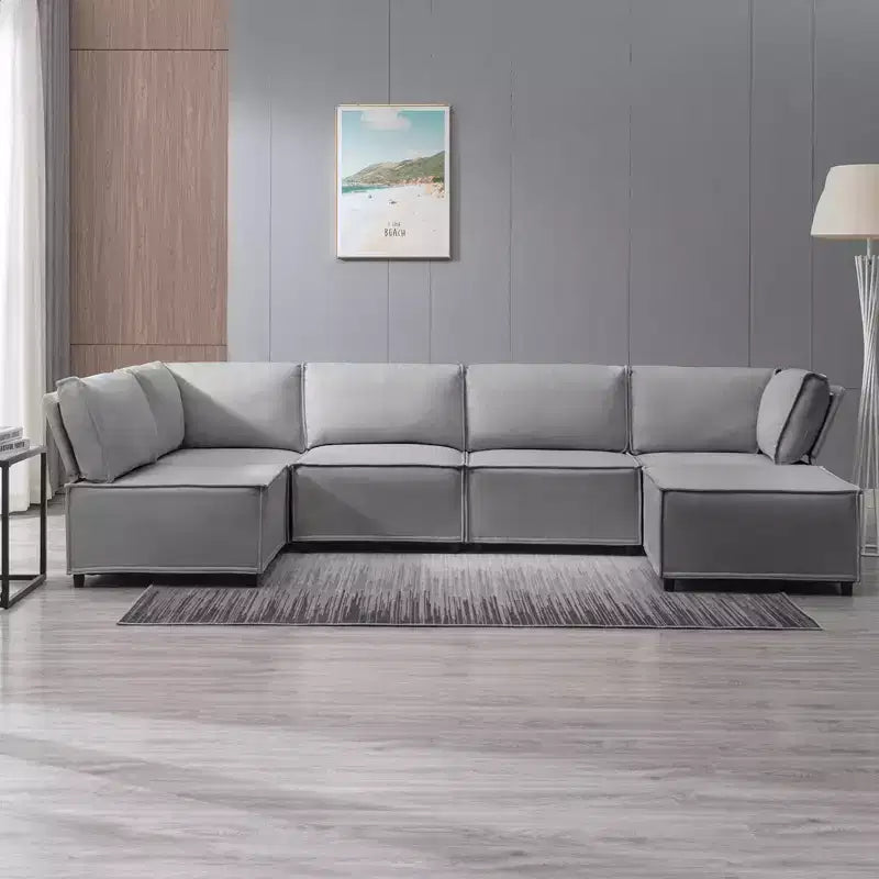 Canapé modulaire sectionnel en U ou en L avec pouf, grand canapé-lit moderne convertible et réversible