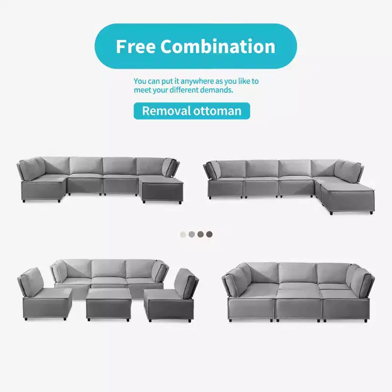 Canapé modulaire sectionnel en U ou en L avec pouf, grand canapé-lit moderne convertible et réversible