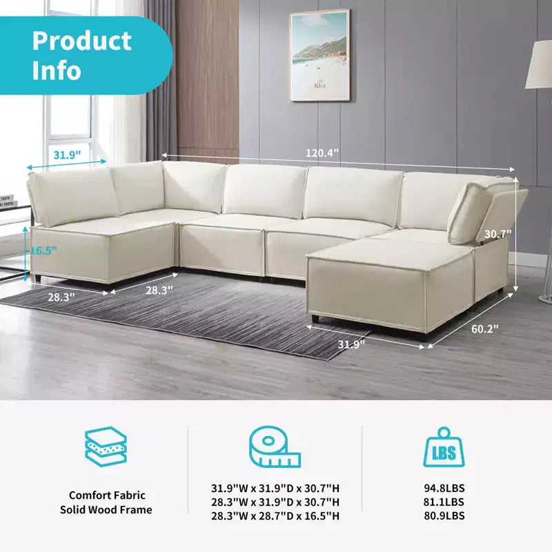 Canapé modulaire sectionnel en U ou en L avec pouf, grand canapé-lit moderne convertible et réversible