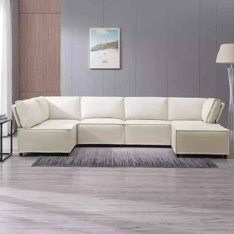 Canapé modulaire sectionnel en U ou en L avec pouf, grand canapé-lit moderne convertible et réversible