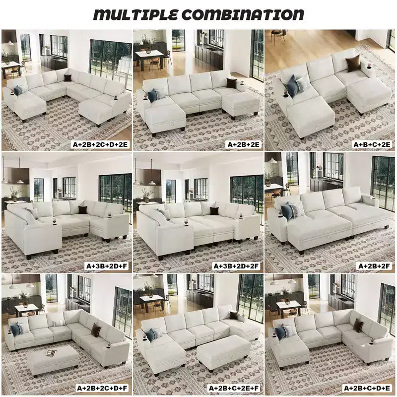 Canapé d'angle en tissu - Modulaire avec rangement intégré et porte-gobelet amovible