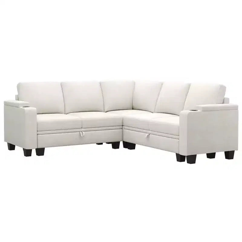 Canapé d'angle en tissu - Modulaire avec rangement intégré et porte-gobelet amovible