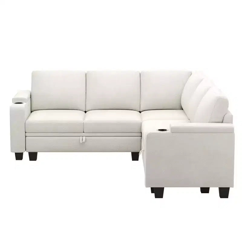 Canapé d'angle en tissu - Modulaire avec rangement intégré et porte-gobelet amovible