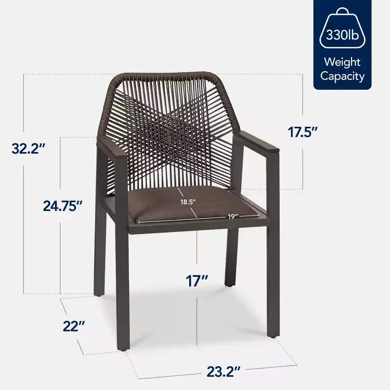 Chaises de salle à manger en corde tressée d'aluminium, avec accoudoirs, pour l'intérieur et l'extérieur