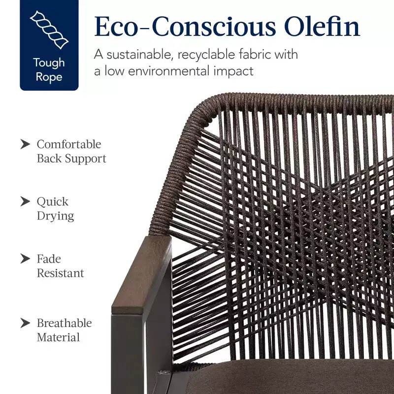 Chaises de salle à manger en corde tressée d'aluminium, avec accoudoirs, pour l'intérieur et l'extérieur