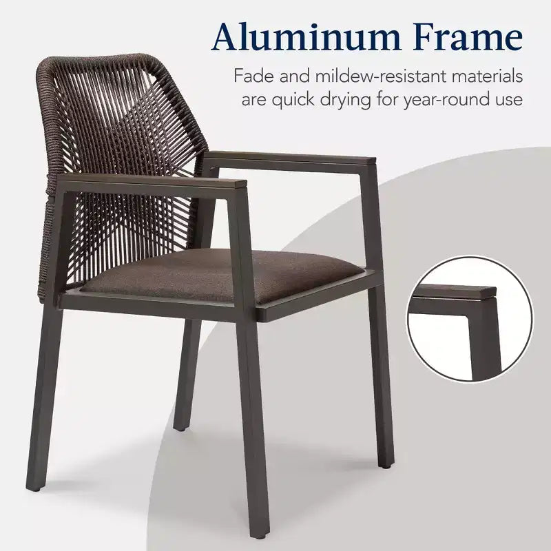Chaises de salle à manger en corde tressée d'aluminium, avec accoudoirs, pour l'intérieur et l'extérieur