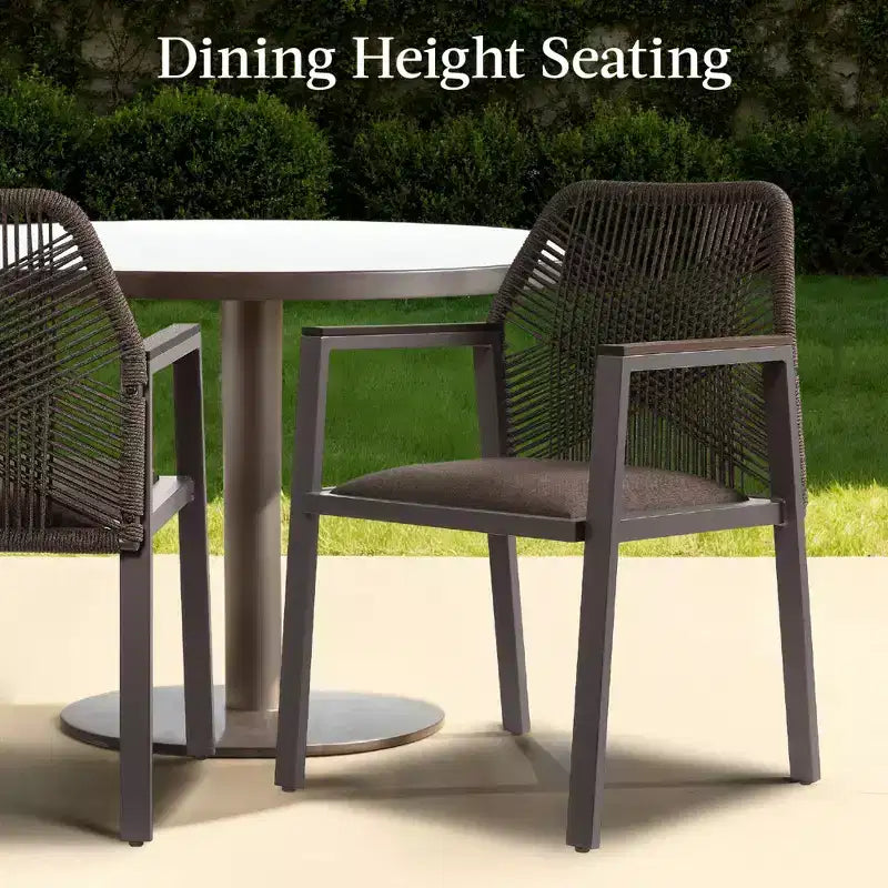 Chaises de salle à manger en corde tressée d'aluminium, avec accoudoirs, pour l'intérieur et l'extérieur