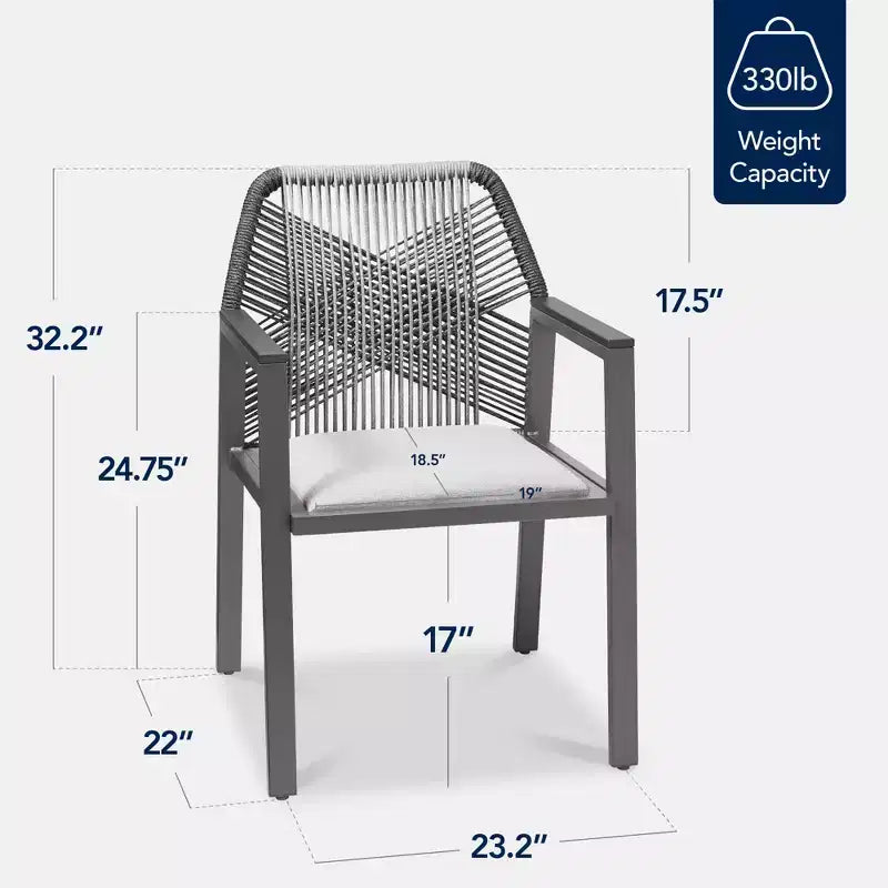 Chaises de salle à manger en corde tressée d'aluminium, avec accoudoirs, pour l'intérieur et l'extérieur