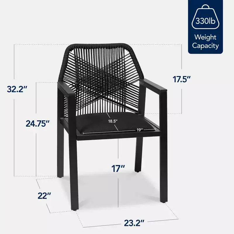 Chaises de salle à manger en corde tressée d'aluminium, avec accoudoirs, pour l'intérieur et l'extérieur