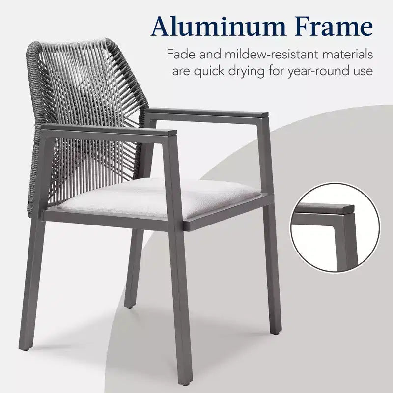 Chaises de salle à manger en corde tressée d'aluminium, avec accoudoirs, pour l'intérieur et l'extérieur