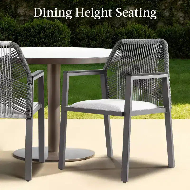 Chaises de salle à manger en corde tressée d'aluminium, avec accoudoirs, pour l'intérieur et l'extérieur