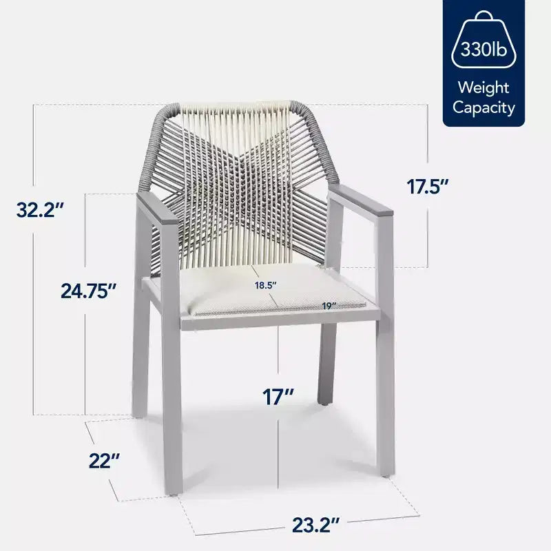 Chaises de salle à manger en corde tressée d'aluminium, avec accoudoirs, pour l'intérieur et l'extérieur