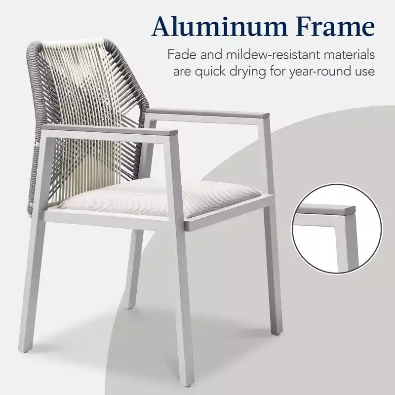 Chaises de salle à manger en corde tressée d'aluminium, avec accoudoirs, pour l'intérieur et l'extérieur