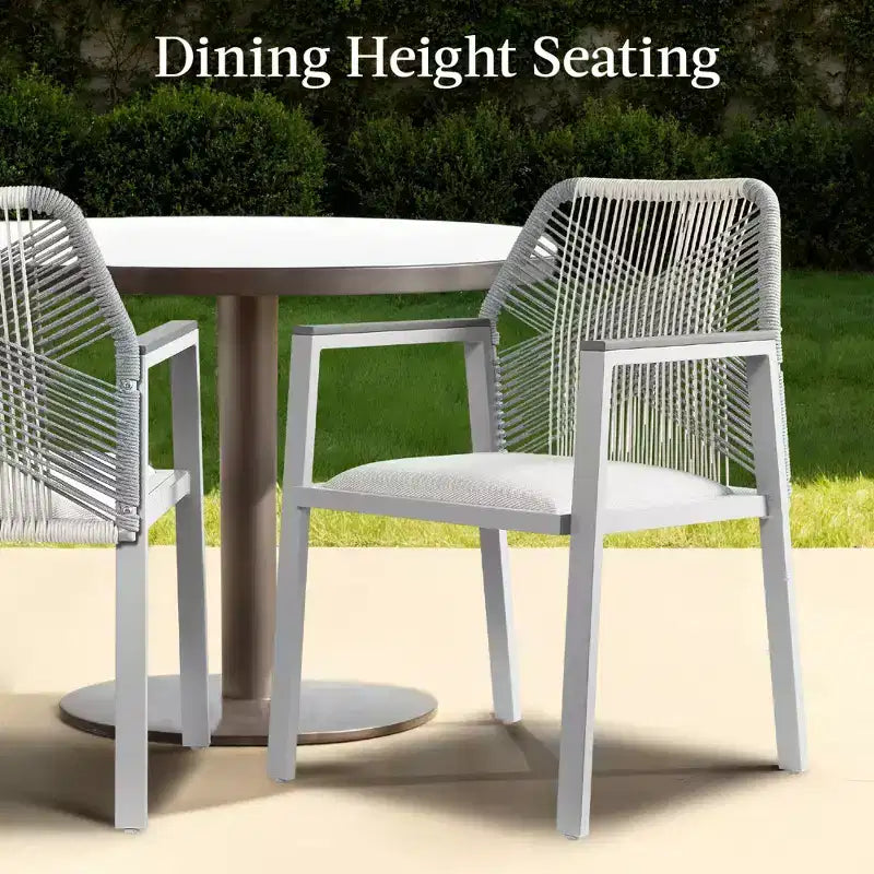 Chaises de salle à manger en corde tressée d'aluminium, avec accoudoirs, pour l'intérieur et l'extérieur