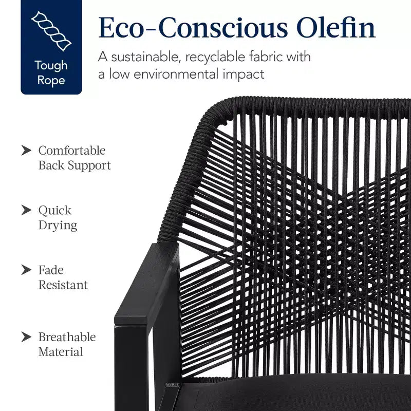 Chaises de salle à manger en corde tressée d'aluminium, avec accoudoirs, pour l'intérieur et l'extérieur