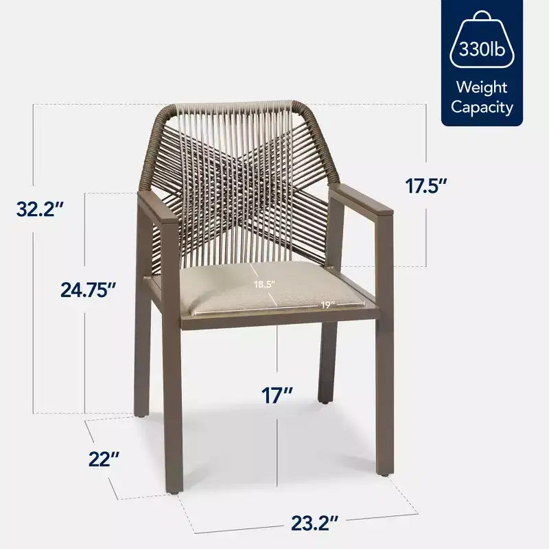 Chaises de salle à manger en corde tressée d'aluminium, avec accoudoirs, pour l'intérieur et l'extérieur
