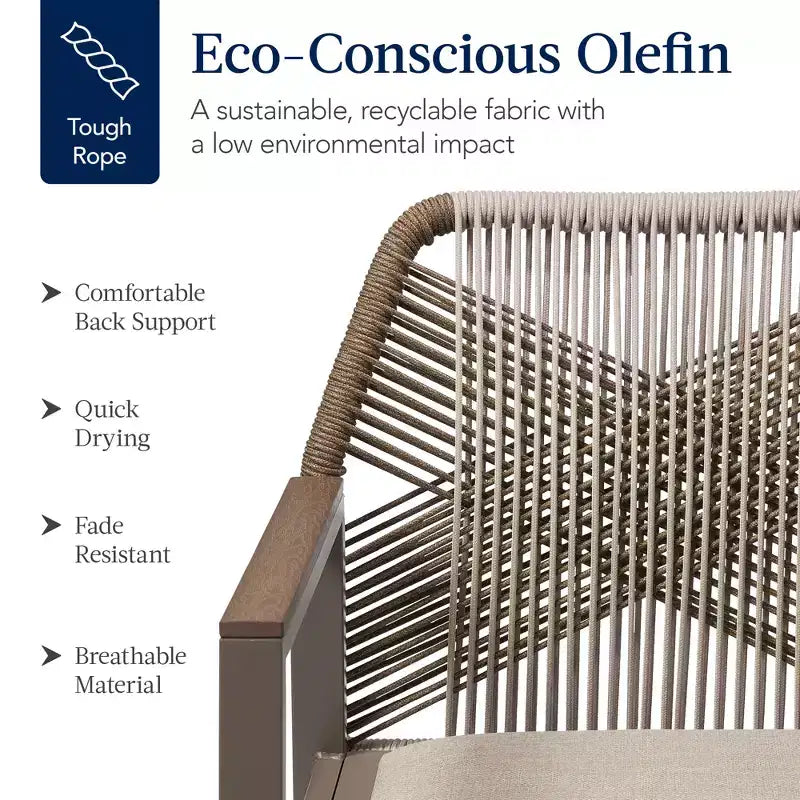 Chaises de salle à manger en corde tressée d'aluminium, avec accoudoirs, pour l'intérieur et l'extérieur