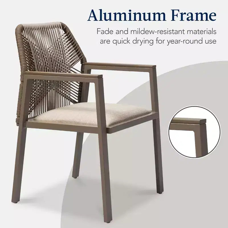 Chaises de salle à manger en corde tressée d'aluminium, avec accoudoirs, pour l'intérieur et l'extérieur