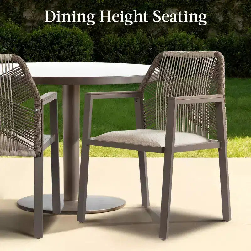 Chaises de salle à manger en corde tressée d'aluminium, avec accoudoirs, pour l'intérieur et l'extérieur