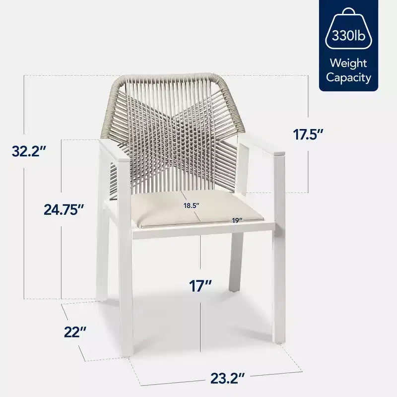 Chaises de salle à manger en corde tressée d'aluminium, avec accoudoirs, pour l'intérieur et l'extérieur