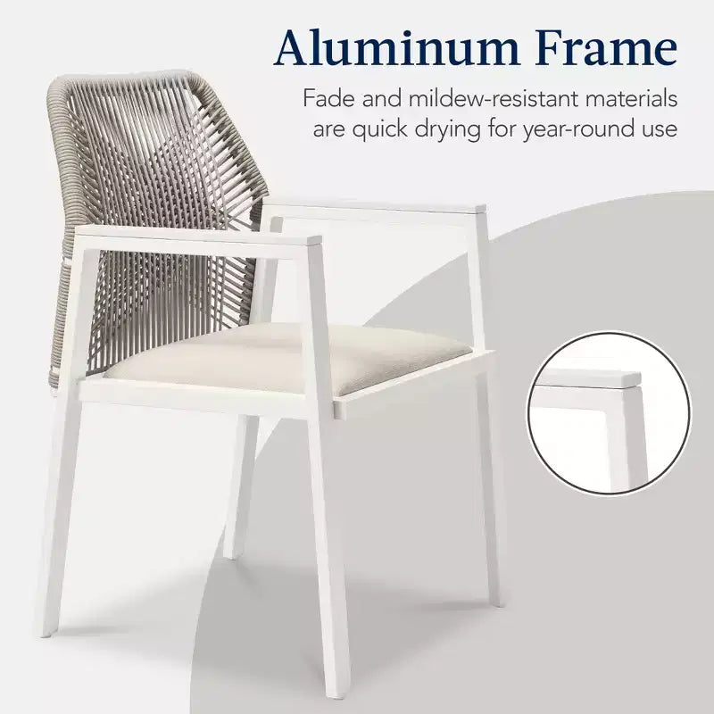 Chaises de salle à manger en corde tressée d'aluminium, avec accoudoirs, pour l'intérieur et l'extérieur