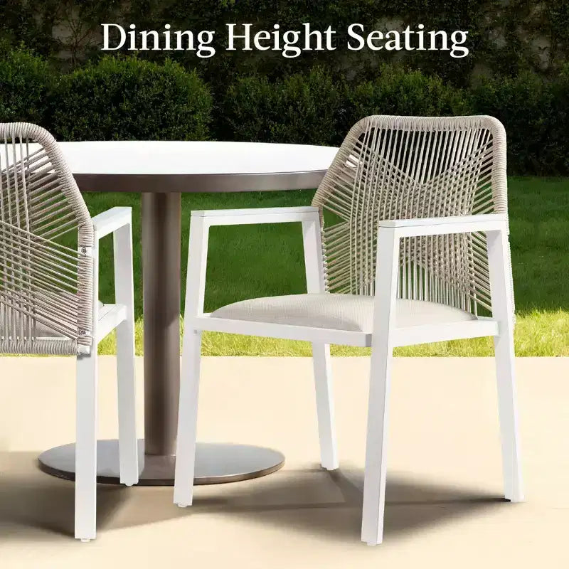 Chaises de salle à manger en corde tressée d'aluminium, avec accoudoirs, pour l'intérieur et l'extérieur