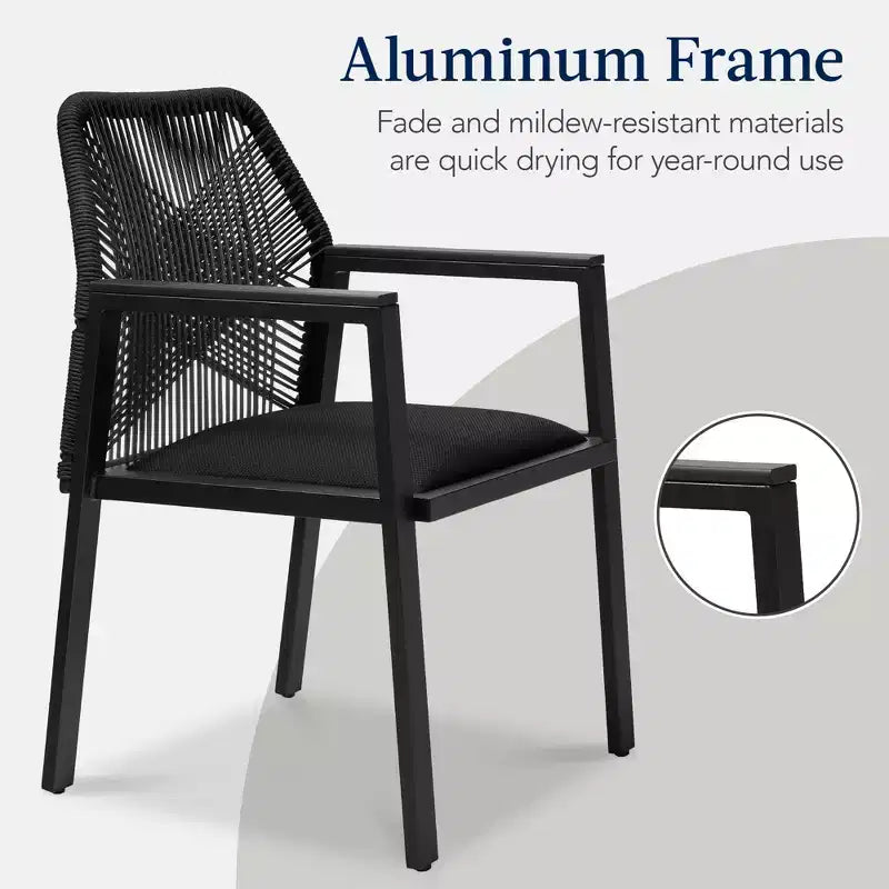 Chaises de salle à manger en corde tressée d'aluminium, avec accoudoirs, pour l'intérieur et l'extérieur
