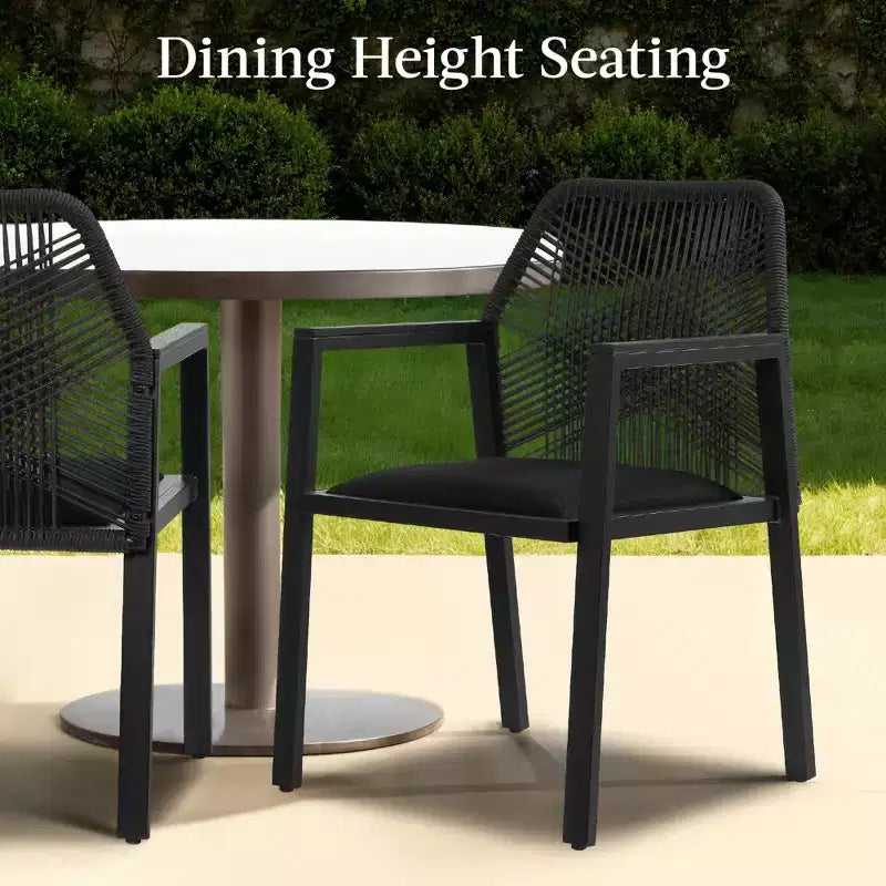 Chaises de salle à manger en corde tressée d'aluminium, avec accoudoirs, pour l'intérieur et l'extérieur