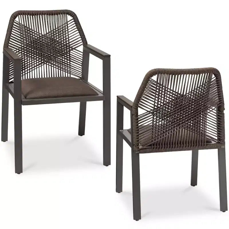 Chaises de salle à manger en corde tressée d'aluminium, avec accoudoirs, pour l'intérieur et l'extérieur