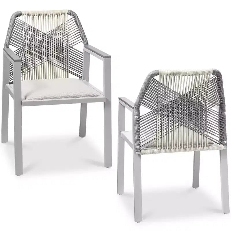 Chaises de salle à manger en corde tressée d'aluminium, avec accoudoirs, pour l'intérieur et l'extérieur