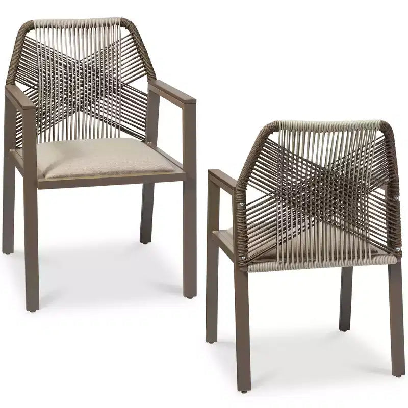Chaises de salle à manger en corde tressée d'aluminium, avec accoudoirs, pour l'intérieur et l'extérieur