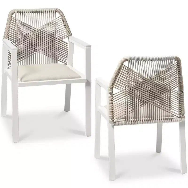 Chaises de salle à manger en corde tressée d'aluminium, avec accoudoirs, pour l'intérieur et l'extérieur