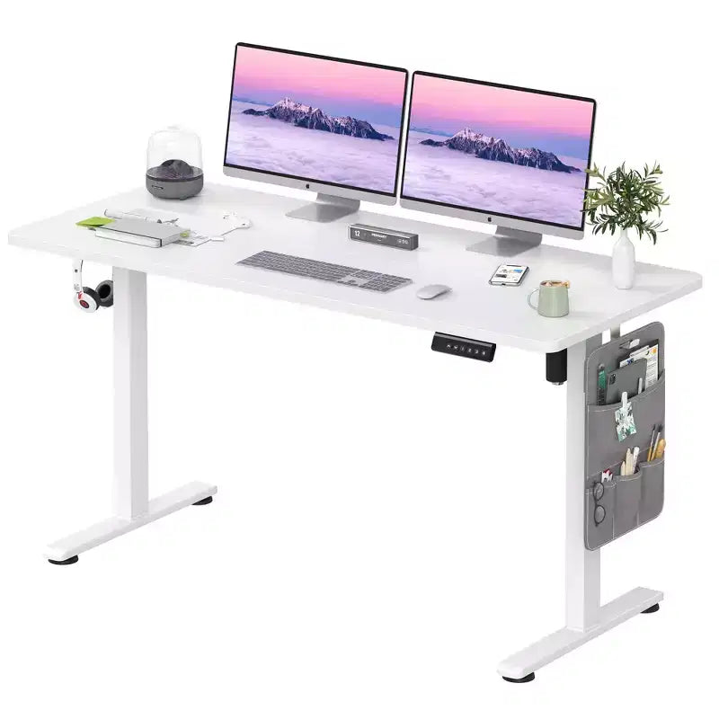Bureau électrique debout blanc 48x24 - Plateau en deux parties, réglage électrique de la hauteur